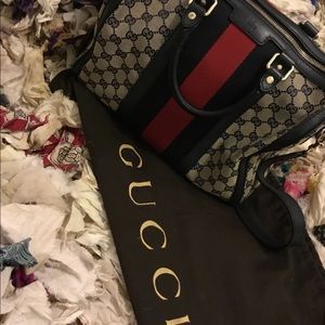 Authentic Gucci Navy Blue Boston Web Original GG